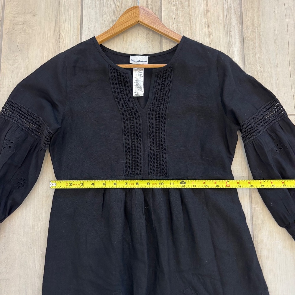 Tommy Bahama, Size XS St. Lucia Linen-Blend Split Neck Cover-Up Dress in black. - Picture 10 of 10